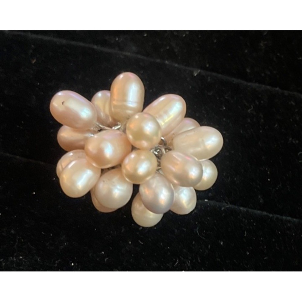 Vintage Freshwater Pearl Cluster Cocktail Ring Silver Tone Statement Ring